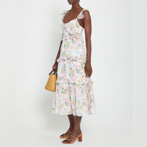 🔥🔥🔥NEW Anthropologie O.P.T Ingrid Floral Ruffle Midi Dress - Picture 2 of 15